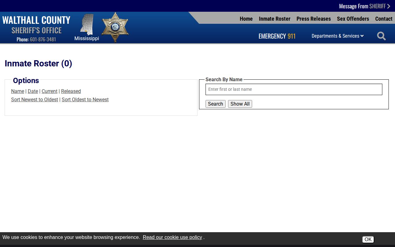 Walthall County 24-hour release filtering on the official Sheriff feed
