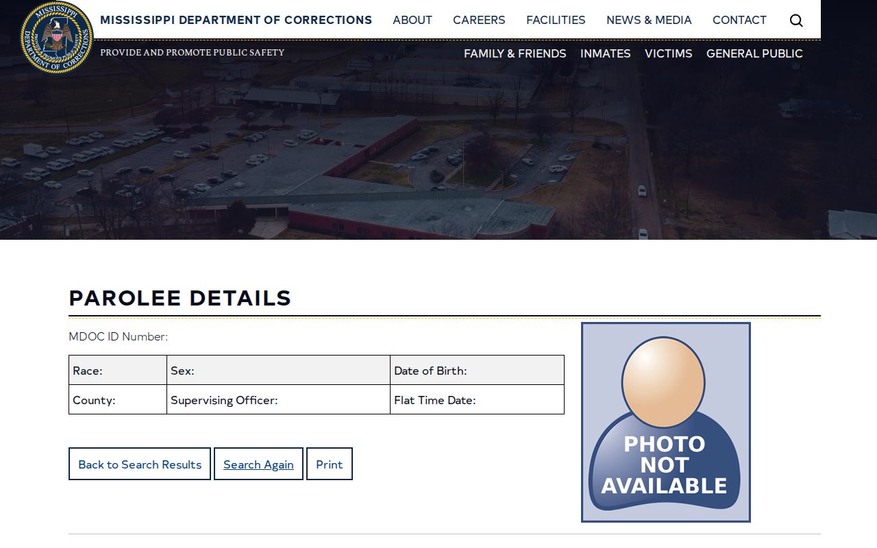 Walthall County parole and probation MDOC parolee result fields