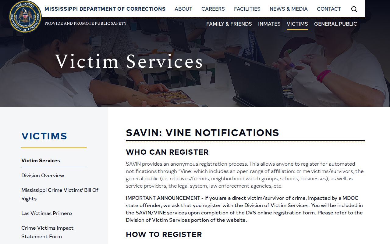 Mississippi SAVIN VINE release notification guidance for Walthall County